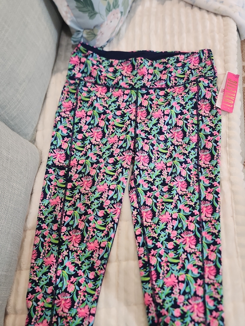 Lilly Pulitzer Navy Leggings with Pink & Green Floral Print